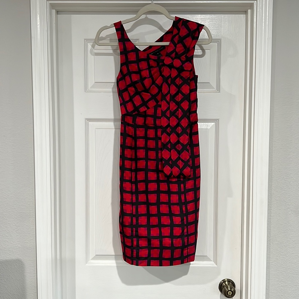 Marc Jacobs Red, Black + Pink Asymmetrical Cocktail Dress Size 0